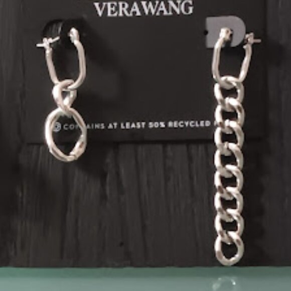 VERA WANG Rocker Chic Silver Chain Mismatch Drop Hoop Earrings**NEW! - Picture 2 of 3